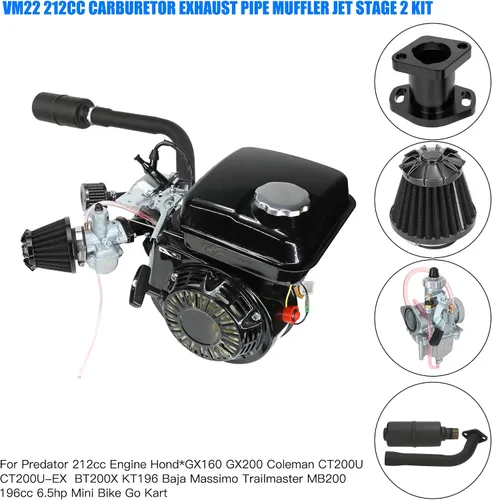 Miniatura 7 de YOXUFA Carburador 212cc VM22 Kit de Silenciador de Escape Etapa 2 de Reemplazo para Motor Predator 224cc 196cc 200cc 6.5hp Coleman CT200U BT200X