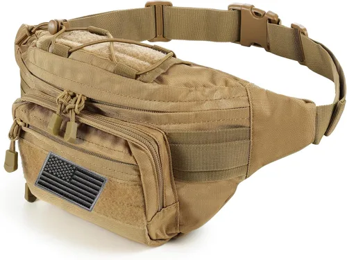 FRTKK - Riñonera táctica militar con parche de bandera de EE. UU., bolsa de cintura de utilidad con correa ajustable para actividades al aire libre,