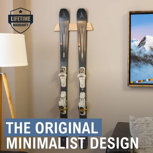 Miniatura 2 de StoreYourBoard Soporte de pared horizontal de madera para esquís – Organizador de pared de esquí resistente, soportes de esquí que ahorran espacio
