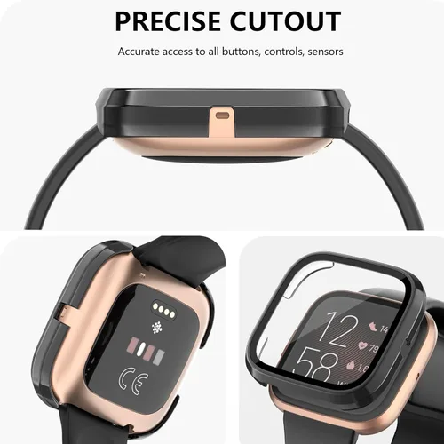 Miniatura 4 de Tobfit Funda rígida de policarbonato integrado de vidrio templado para Fitbit Versa 2, duradera y ultrafina, resistente a los arañazos, funda