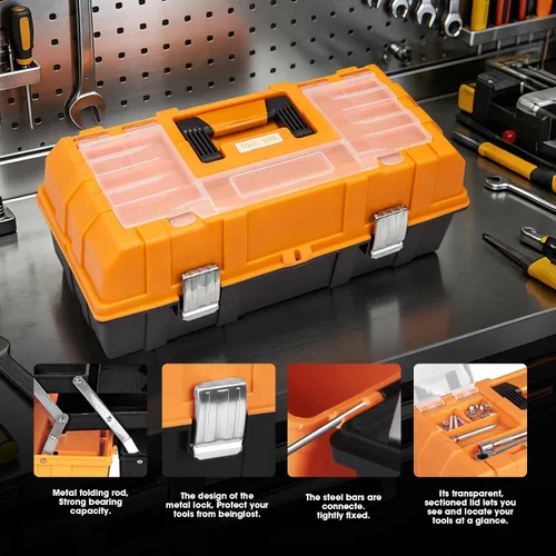 Miniatura 3 de Torin Caja de herramientas de plástico de 17 pulgadas, caja de herramientas portátil organizadora de almacenamiento multifunción de 3 niveles