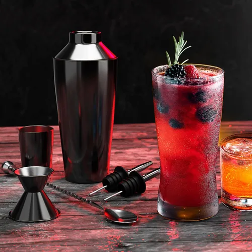 Miniatura 4 de Juego de coctelera de bar, kit de camarero, juego de cóctel negro de 8 piezas, kit de barman mixología, kit de coctelera de acero para bebidas