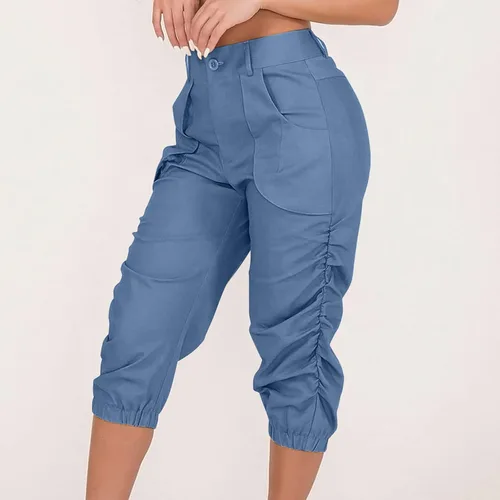 Miniatura 5 de Pantalones capri para mujer, estilo cargo, casual, de verano, talla grande, pantalones capri ligeros, atléticos, holgados, elásticos, recortados