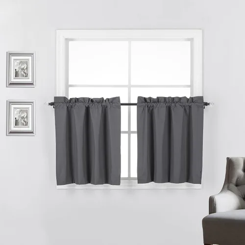 Miniatura 38 de 2 paneles de cortinas opacas con aislamiento térmico y forro blanco en la parte trasera para ventana de bloqueo de luz para cualquier ventana