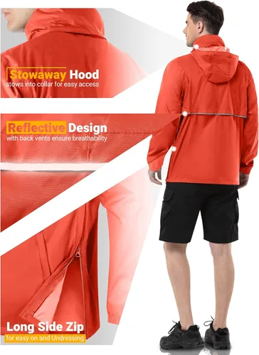 Miniatura 46 de Outdoor Ventures Chaqueta de lluvia para hombre, impermeable, ligera, plegable, para senderismo, golf, correr