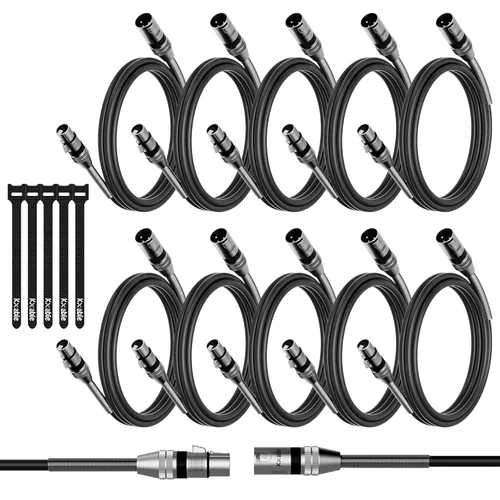 Miniatura 10 de Paquete de 4 cables de iluminación de escenario DMX de 10 pies, cable XLR macho a hembra de 3 pines, compatible con conexión de audio de micrófono