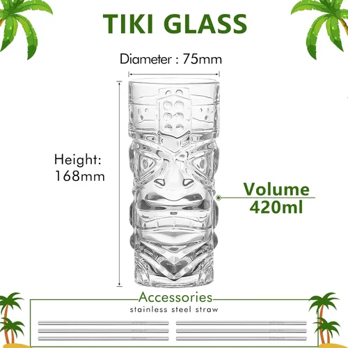 Miniatura 2 de Juego de vasos Tiki transparentes de 6 a 14 onzas, modernos vasos de cóctel Tiki perfectos para cócteles exóticos, Mai Tai, cócteles