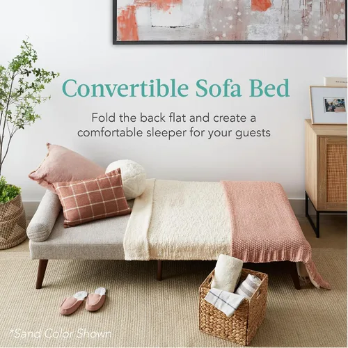 Miniatura 7 de Best Choice Products Mid-Century - Futón tapizado moderno, sofá cama plegable convertible, sofá pequeño con reposabrazos redondeados, 2 portavasos