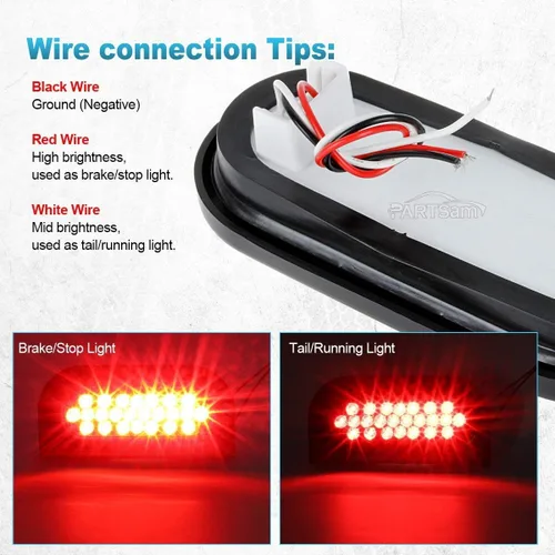 Miniatura 5 de Partsam 2 luces LED ovaladas rojas + 2 blancas de 6 pulgadas para remolque, kit de lente transparente, 24 LED, impermeable, parada, freno, giro