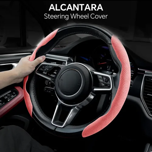 Miniatura 6 de Funda para volante Alcantara de 2 piezas, diseño deportivo dividido para ruedas en forma de D y O, suave al tacto, agarre antideslizante, comodidad
