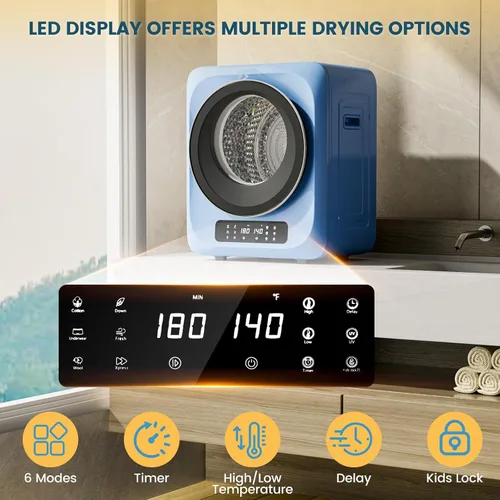 Miniatura 3 de Zynkez Secadora de ropa portátil de 12 libras, secadora de ropa compacta de 850 W con secadora de botas, 6 modos de secado, secadora eléctrica