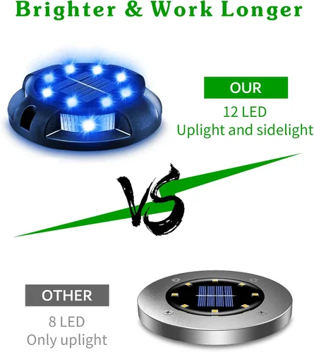 Miniatura 3 de Biling - Estacas solares para camino, 12 paquetes de luces solares brillantes azules para exteriores, impermeables para el patio, camino, jardín