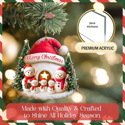 Miniatura 7 de Familia de Muñecos de Nieve Adorno de Navidad – Feliz Navidad Adorno Colgante de Acrílico – Lindo Adorno Navideño para Árbol, Regalo para Familia
