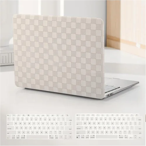 Miniatura 14 de Funda a cuadros para MacBook Air de 13 pulgadas M5 M4 M3 M2 2026-2022 A3240 A3113 A2681, piel a cuadros con textura a cuadros para MacBook Air 13.6