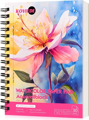 Miniatura 11 de KOVIEDE Bloc de papel de acuarela 100% algodón, 30 hojas de 7 x 10 pulgadas, encuadernado en espiral, 140 libras/10.58 oz/m², cuaderno de bocetos