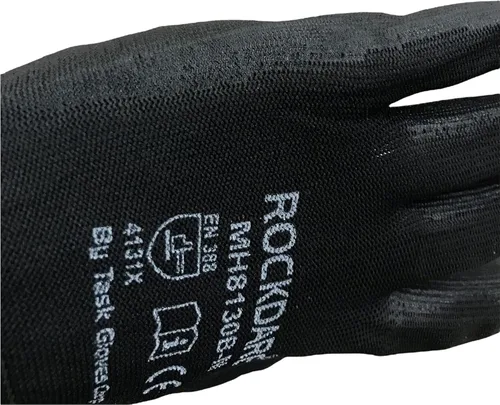 Miniatura 7 de Task Force - Guantes de trabajo de seguridad con revestimiento de poliuretano, 12 pares, guantes de punto sin costuras con revestimiento