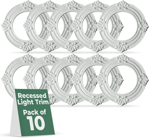 Miniatura 11 de Renovators Supply Manufacturing Moldura de Iluminación Empotrada de 10 pulgadas de Ancho de Poliuretano Blanco Ornamentada para Luces de Techo