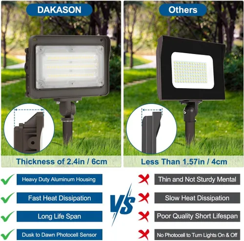 Miniatura 5 de DAKASON Faro LED de 50 W para exterior, fotocélula del crepúsculo al amanecer, ajustable 180° con nudillo, 6500 lm, 5000 K, reemplaza 150–200 W