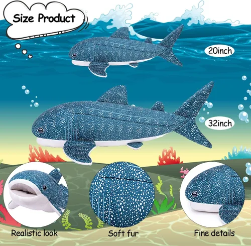 Miniatura 2 de Tiny Heart Juguete de peluche de tiburón ballena gigante, suave y realista, muñeca de peluche de animal marino, lindo pez grande, almohada de felpa