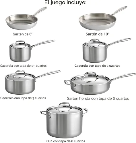 Miniatura 3 de Tramontina Signature Tri-Ply Clad - Juego de 8 utensilios de cocina de acero inoxidable con tapas, ollas y sartenes, listo para inducción, apto