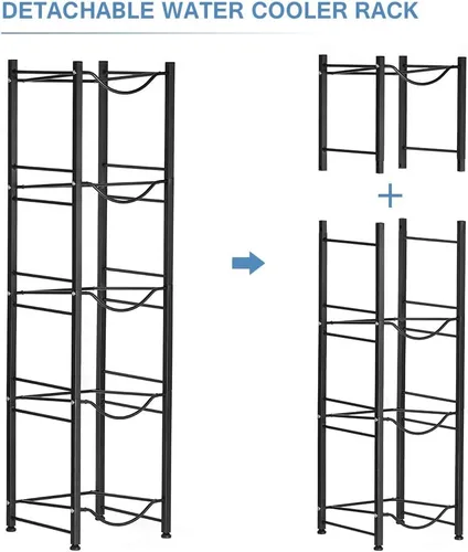 Miniatura 5 de Estante organizador de acero inoxidable de 5 niveles para botellas de agua desmontable resistente para jarras de 5 galones, hogar, oficina, cocina