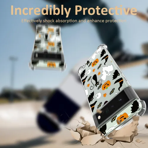 Miniatura 3 de Funda transparente de Halloween para Google 6a, con patrón de fantasma, funda protectora de TPU suave, delgada, a prueba de golpes, para niños