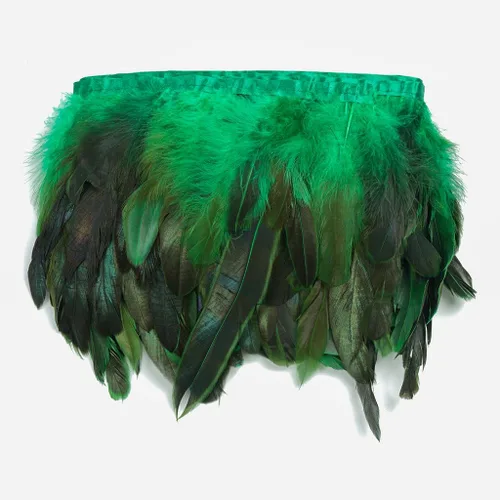 Miniatura 14 de Shekyeon Borde de flecos de plumas de gallo de 2 yardas para decoración de disfraces (negro)