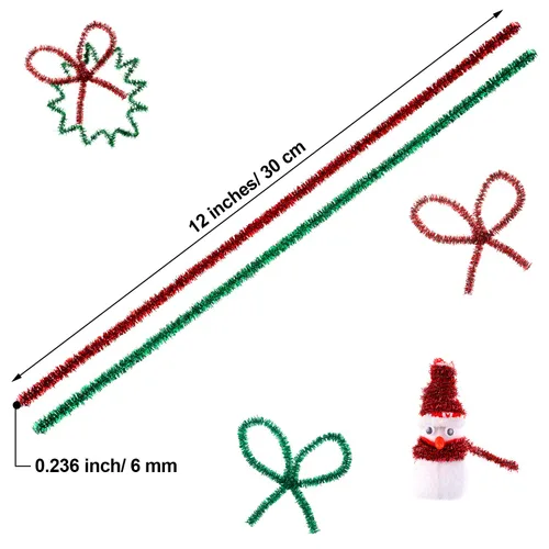 Miniatura 2 de WILLBOND 300 limpiapipas de Navidad de 12 pulgadas con purpurina para manualidades, color rojo y verde, tallos de felpilla coloridos para Navidad
