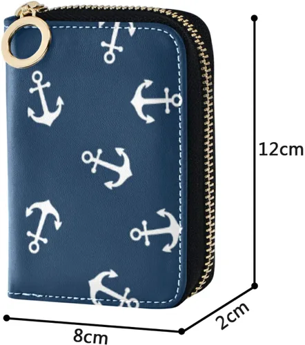 Miniatura 4 de OTVEE Funda para tarjetas de crédito RFID, billetera de cuero de microfibra con cremallera para mujer, Anclas, Cartera Rfid