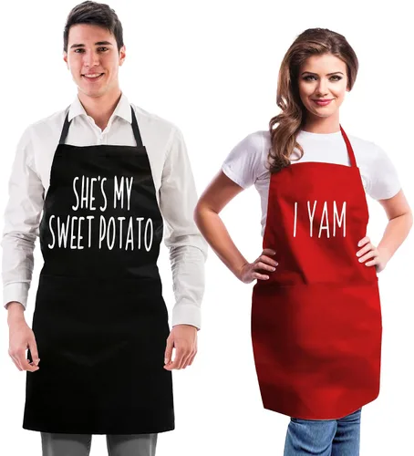 Divertidos delantales para parejas - Ideas de regalo para ella y él - Boda, compromiso, nupcial, cumpleaños; juego de cocina