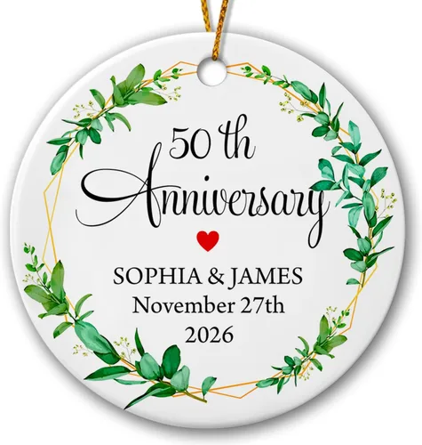 Adorno de 50 aniversario de boda, adornos personalizados de feliz aniversario, regalo para mamá, papá, abuelos, 50 años como Mr & Mrs 2026, adorno