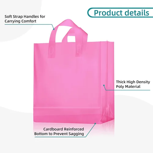 Miniatura 3 de Weewooday 100 bolsas de regalo de plástico esmerilado con asas para pequeñas empresas, bolsas de compras transparentes con parte inferior de cartón