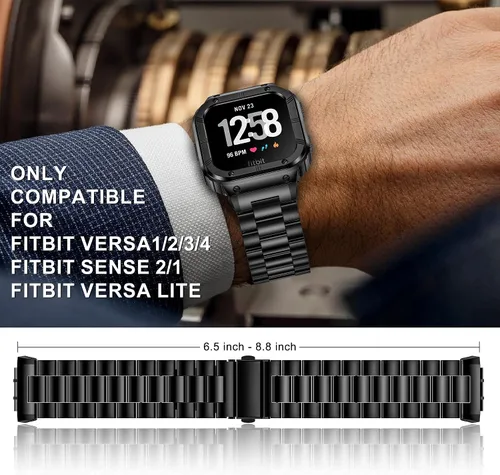 Miniatura 6 de Correas de reloj de acero inoxidable con funda compatible con Fitbit Versa 4/Versa 3/Versa 2/Versa 1/Fitbit Versa Lite/Fitbit Sense 2/Sense 1