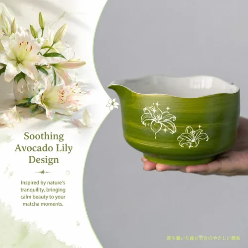 Miniatura 4 de Buucup Juego de matcha, 5 piezas de aguacate verde matcha con cuenco en forma de corazón con boquilla, batidor de bambú, cuchara, tamiz y soporte