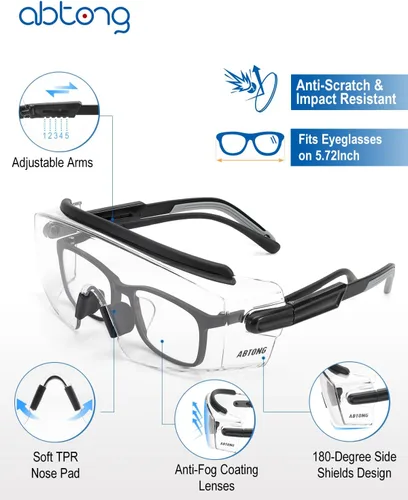 Miniatura 2 de Gafas de Seguridad Sobre Anteojos — Gafas de Seguridad Certificadas ANSI Z87.1 con Lentes Envolventes Transparentes UV380 Antivaho y Antirrayaduras