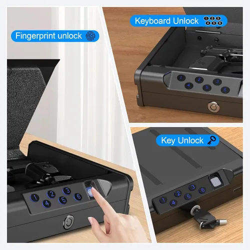 Miniatura 2 de Caja fuerte biométrica para pistolas - Caja fuerte para armas de mano de acceso rápido con huella dactilar y teclado digital Para 2 pistolas