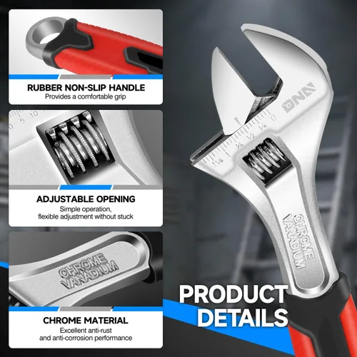 Miniatura 3 de DNA Motoring TOOLS-00050 - Llave inglesa ajustable de 10 pulgadas, herramienta de reparación automotriz de acero vanadio con mordazas de cuatro