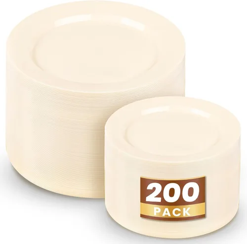 Miniatura 20 de WDF 50 platos de plástico dorado con cubiertos desechables y vasos de plástico dorados, platos de plástico cuadrados, utensilios de plástico dorado