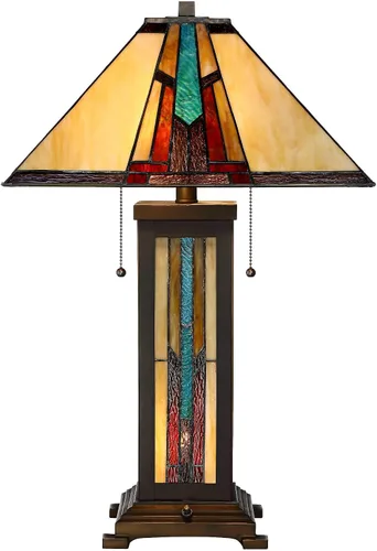 Miniatura 6 de Robert Louis Tiffany Ranier Mission - Lámpara de mesa estilo Tiffany de 3 vías con atenuador de mesa y luz nocturna de 25 pulgadas, pantalla