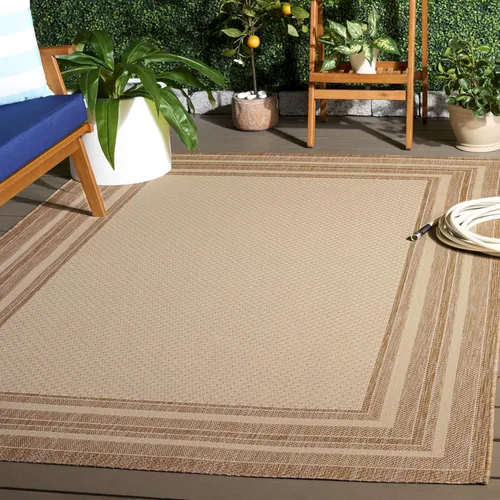 Miniatura 18 de SAFAVIEH Alfombra lavable al aire libre Courtyard Collection – 4' x 5'7", beige oscuro y beige, no desprende pelusa y fácil de limpiar, ideal