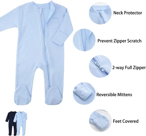 Miniatura 2 de Pijama de Algodón para Bebés y Niños para Dormir y Jugar con Cremallera Frontal y Pies de 0-12 Meses