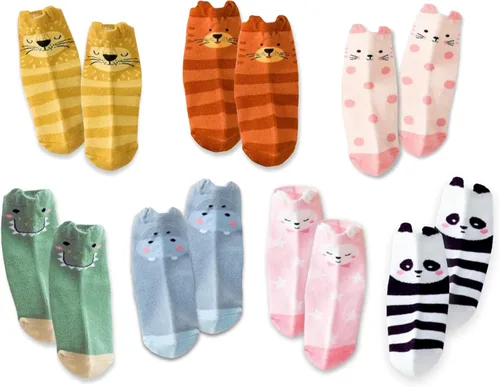 Miniatura 8 de Paquete de 7 calcetines de animales lindos para bebé, agarre antideslizante, calcetines para niños pequeños recién nacidos