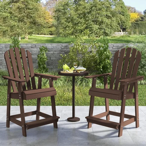Miniatura 4 de Tangkula Taburete de bar para exteriores, silla Adirondack alta de polietileno de alta densidad con reposabrazos y reposapiés, resistente a la Marrón