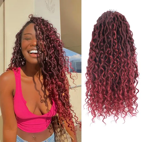 Miniatura 16 de Cabello de Crochet de 8 Pulgadas para Mujeres Negras, 7 Paquetes de Cabello de Crochet Goddess Locs con Puntas Rizadas, Locs Falsos Cortos con Bucle