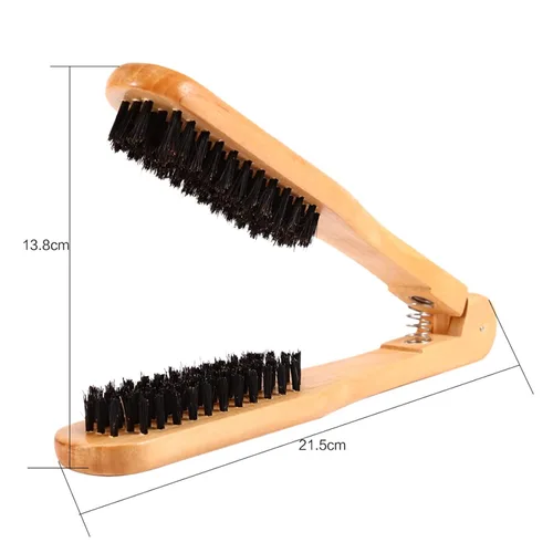 Miniatura 3 de Peine alisador de cabello de doble cepillo, mango de madera, antiestático, calor para cabello suave y suave, funciona con secador de pelo
