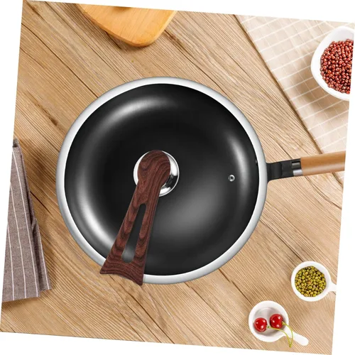 Miniatura 4 de SHOWERORO Mango universal de repuesto para tapa de olla con acabado de grano de madera, agarre ergonómico que se adapta a varios accesorios