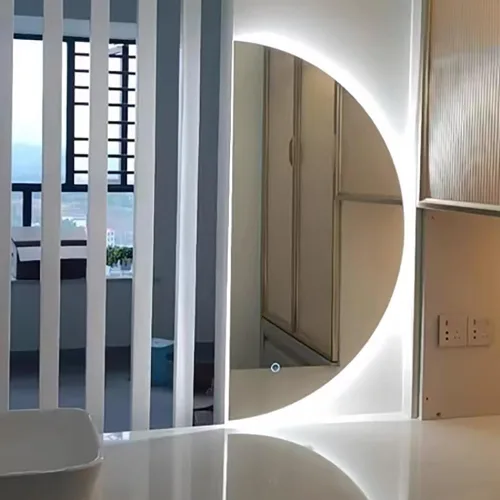 Miniatura 4 de Espejo de pared de media luna con luces, espejo LED para baño de 40 pulgadas, atenuación antivaho y botón táctil inteligente, espejo de tocador