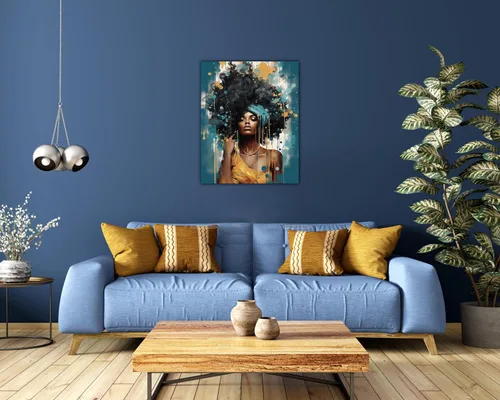 Miniatura 220 de Arte de pared afroamericano, decoración de rey y reina bailarín negro para sala de estar, arte de pareja de amor negro para dormitorio, lienzo