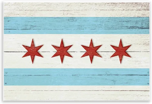 Stupell Industries Lil' Rue - Placa artística de pared con diseño de bandera de Chicago, 15 x 10 pulgadas, fácil de colgar y resistente, fabricado
