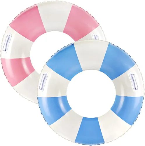 Flotadores clásicos de piscina a rayas con asa, tubos inflables de rayas azules y blancas para anillos de natación grandes flotantes para adultos,